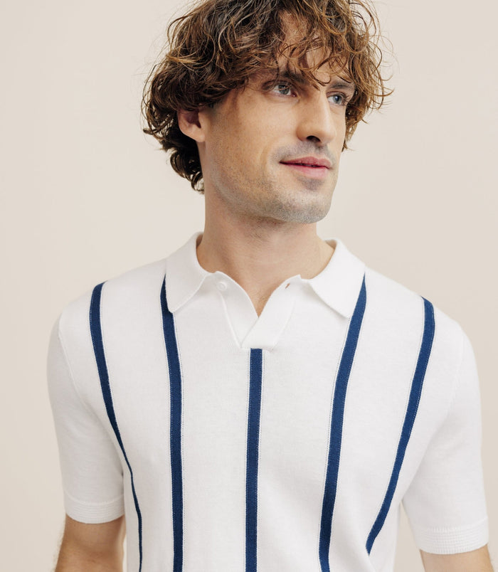 Izac Polo En Maille à Rayures Blanc