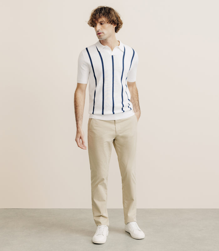 Izac Polo En Maille à Rayures Blanc