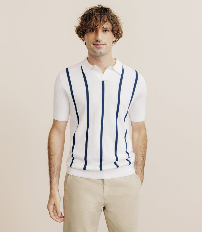 izac Polo en maille à rayures blanc