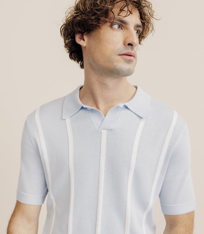 Izac Polo En Maille à Rayures Bleu Ciel