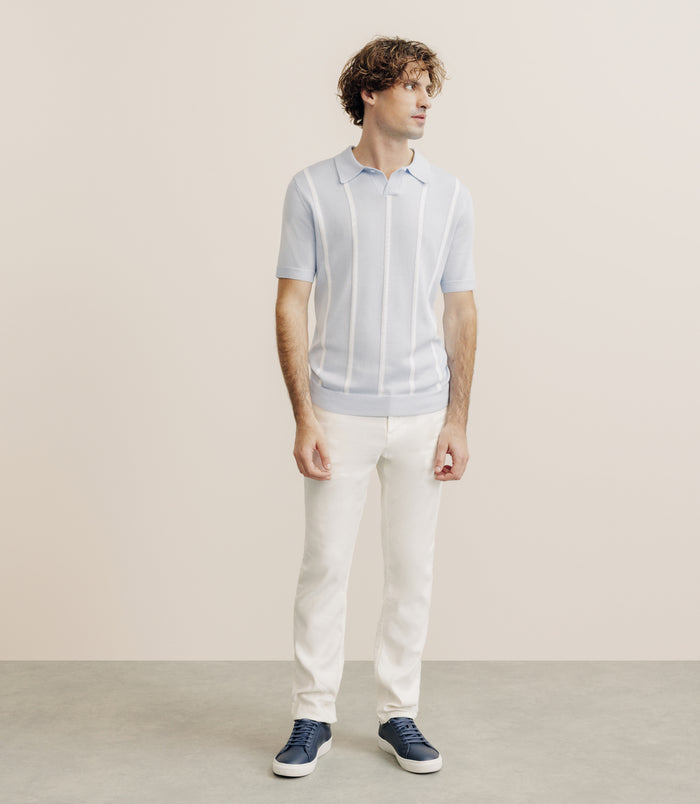 Izac Polo En Maille à Rayures Bleu Ciel