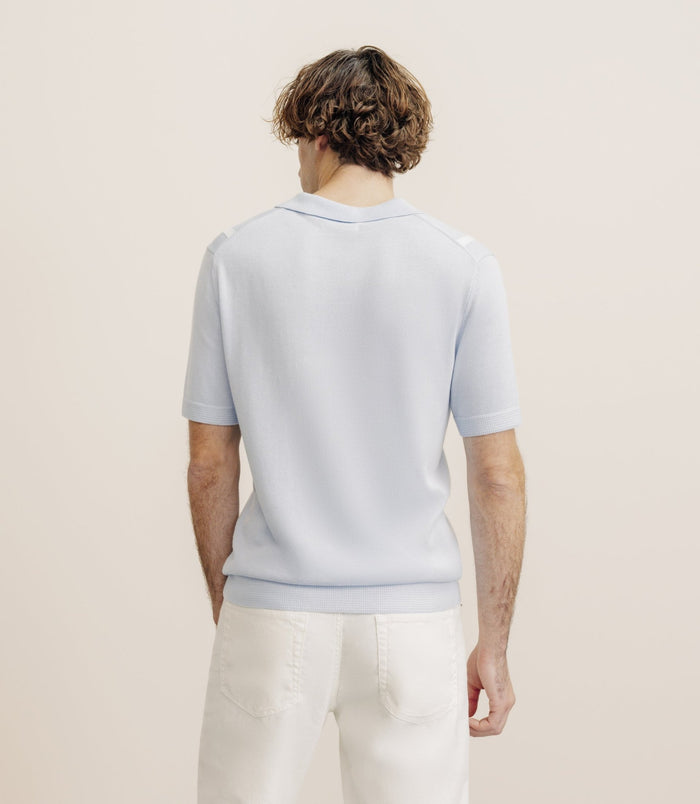 Izac Polo En Maille à Rayures Bleu Ciel