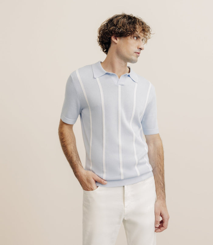 izac Polo en maille à rayures bleu ciel