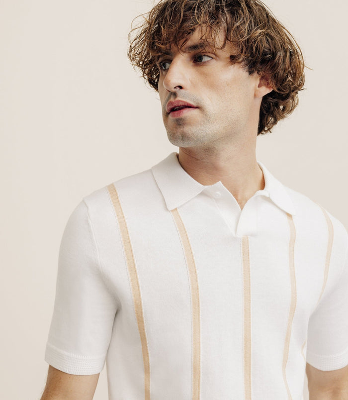 Izac Polo En Maille à Rayures Pêche