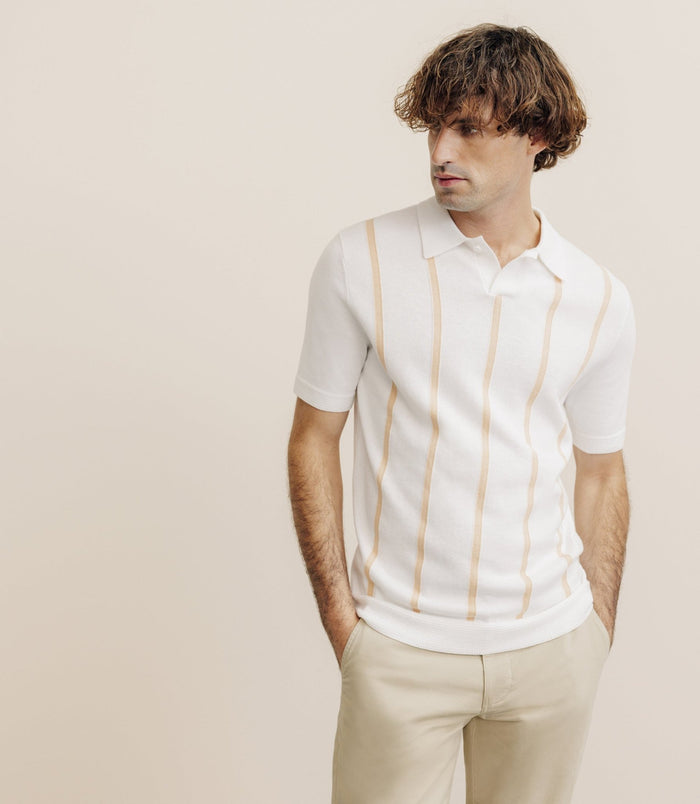 izac Polo en maille à rayures pêche