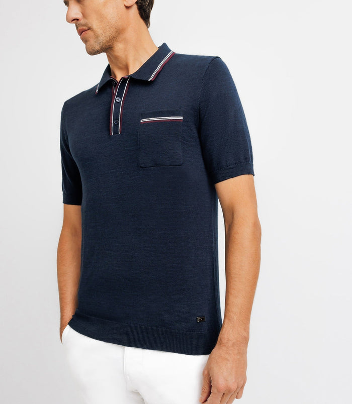 Izac Polo En Maille Avec Poche Marine