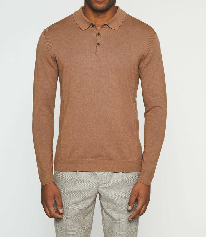Izac Polo En Maille Manches Longues Camel NEIL