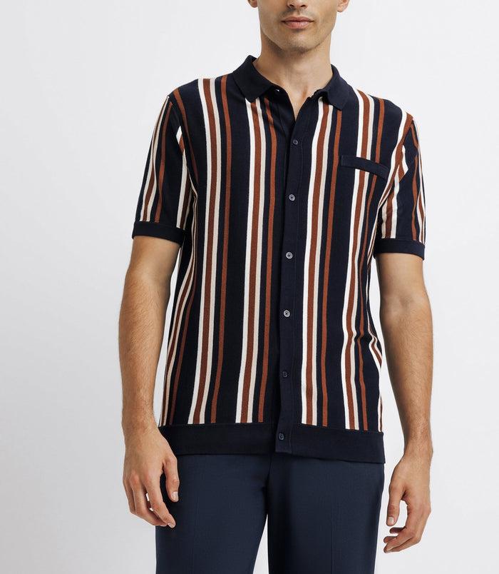 Izac Polo En Maille Rayé Marine