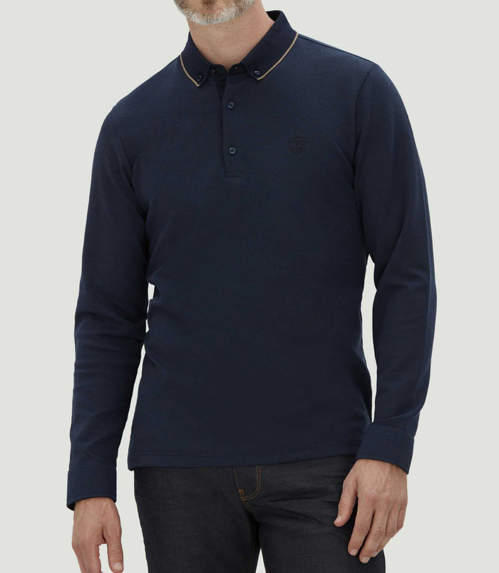 izac Polo jacquard manches longues marine "Colin"