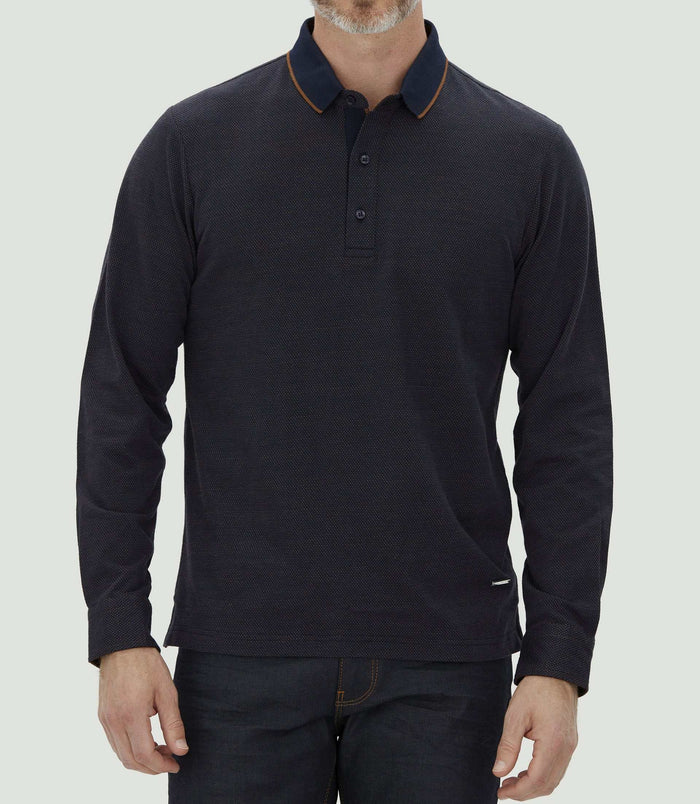 izac Polo jacquard manches longues marine "Cris"