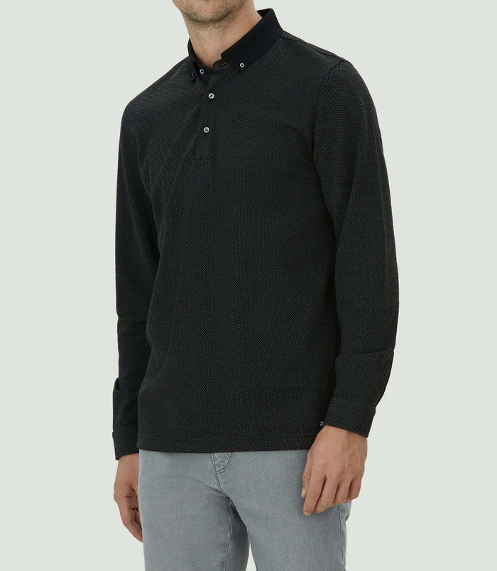 izac Polo jacquard noir "Clovis"