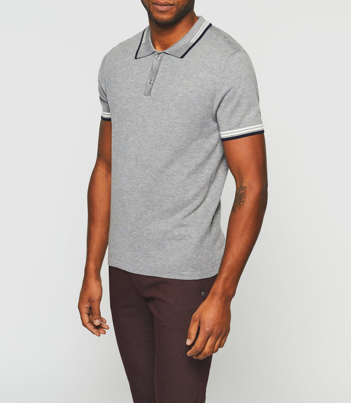 Izac Polo Manches Courtes Gris Chiné "Gerald"