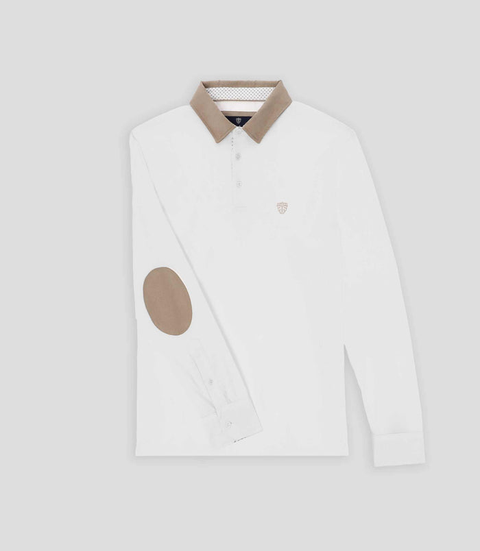 Izac Polo Manches Longues Col Suède Blanc GARA