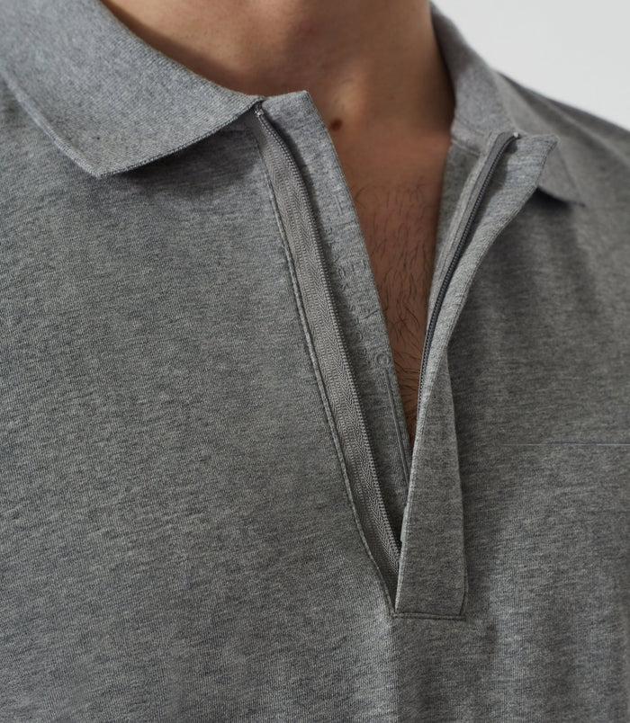 Izac Polo Manches Longues Gris Chiné "Dexter"