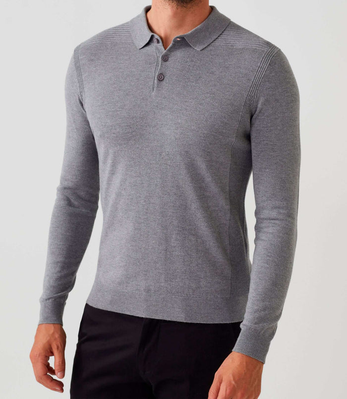 Izac Polo Manches Longues Gris Chiné "Diego"