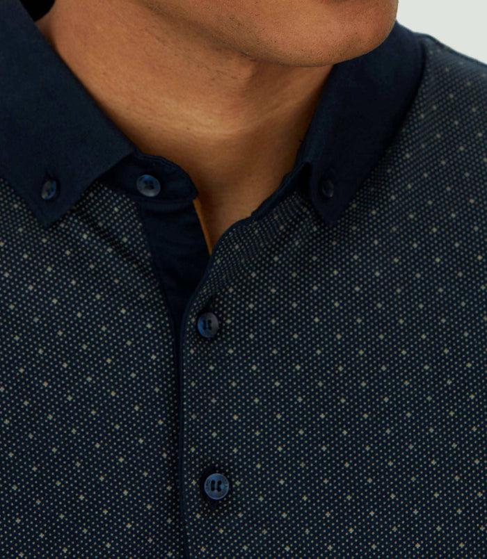 Izac Polo Manches Longues Imprimé Marine "Caleb"