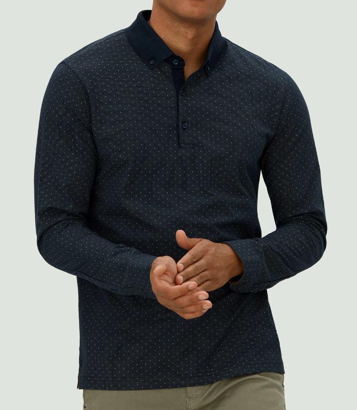 Izac Polo Manches Longues Imprimé Marine "Caleb"