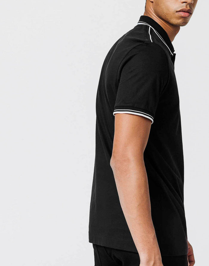 Izac Polo Noir Empiècement Bandes