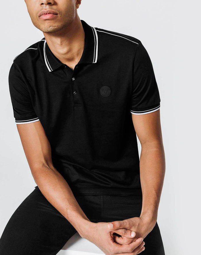 izac Polo Noir Empiècement Bandes