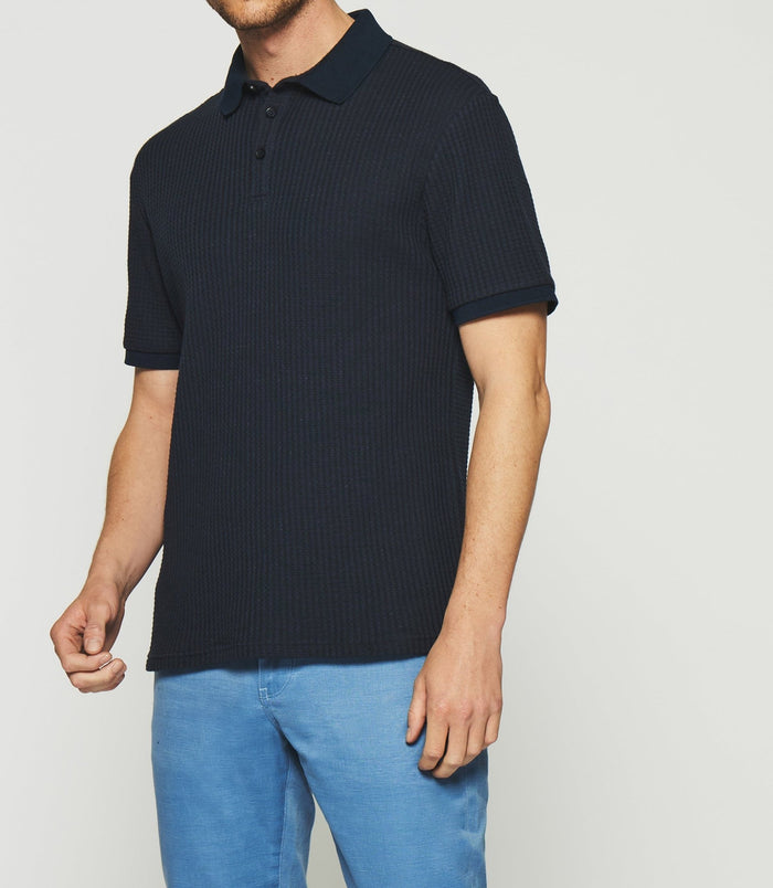 Izac Polo Uni En Maille Fantaisie Marine GEORGE