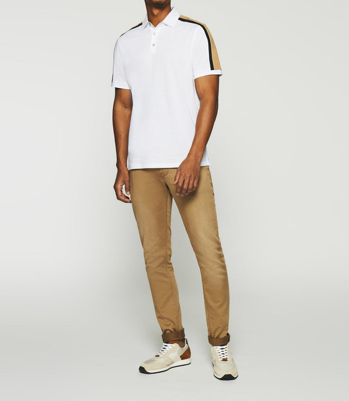 Izac Polo Uni Manches Courtes Blanc Et Camel GABIN