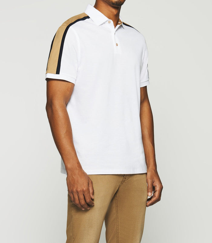 izac Polo uni manches courtes blanc et camel GABIN