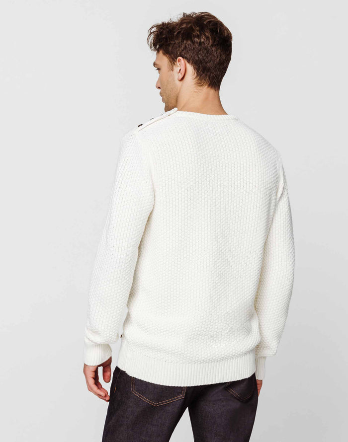 izac Pull blanc épaule boutonnée