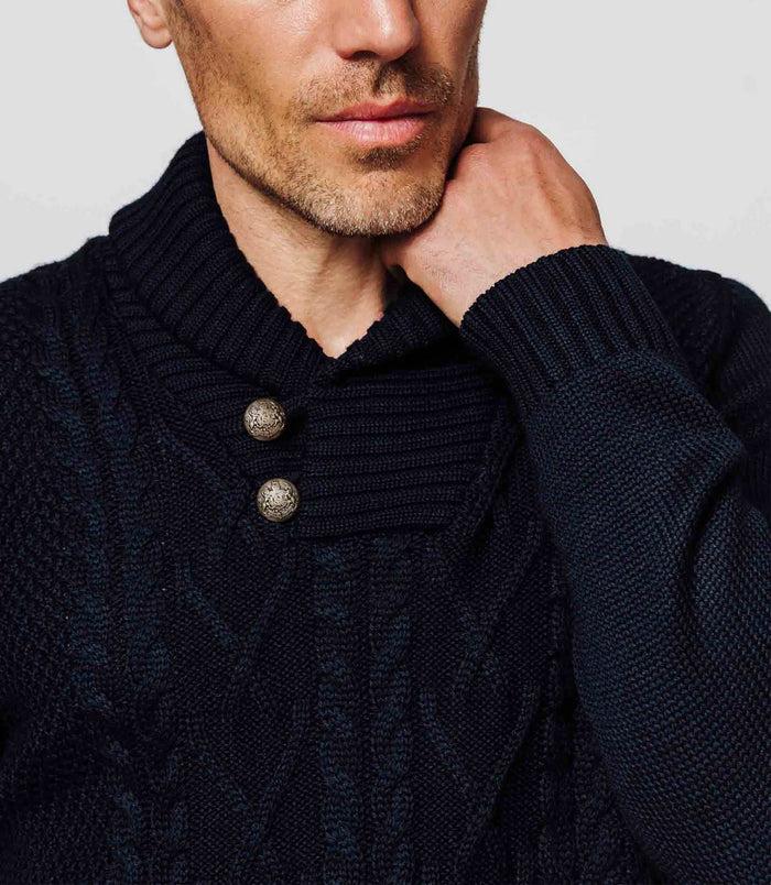 Izac Pull Col Châle Marine