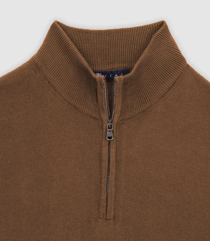 Izac Pull Col Demi Zip Camel