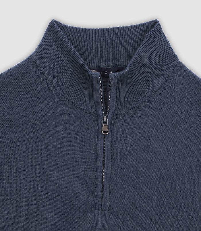 Izac Pull Col Demi Zip Indigo