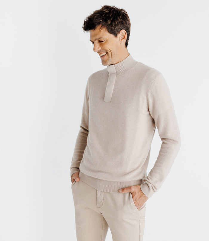 Izac Pull Col Montant 100% Cachemire Beige