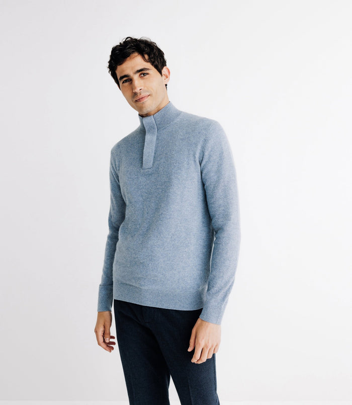 izac Pull col montant 100% cachemire indigo