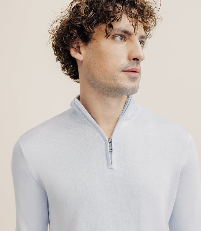 Izac Pull Col Montant Demi Zippé Bleu Ciel