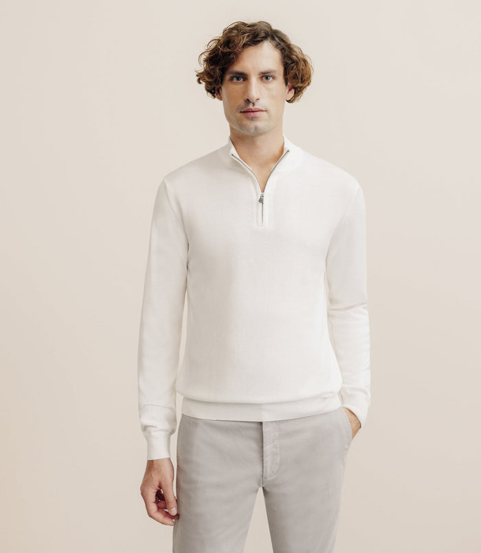 izac Pull col montant demi zippé écru