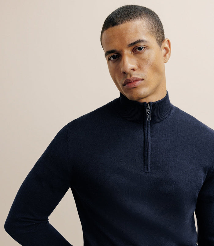 Izac Pull Col Montant Demi Zippé Marine
