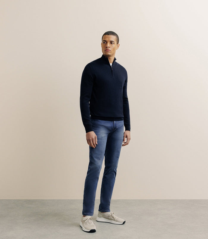 Izac Pull Col Montant Demi Zippé Marine