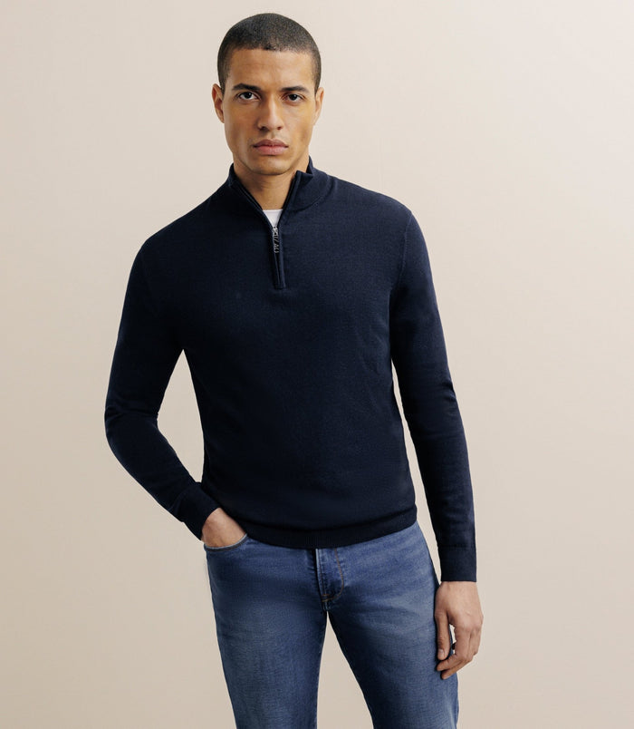 izac Pull col montant demi zippé marine