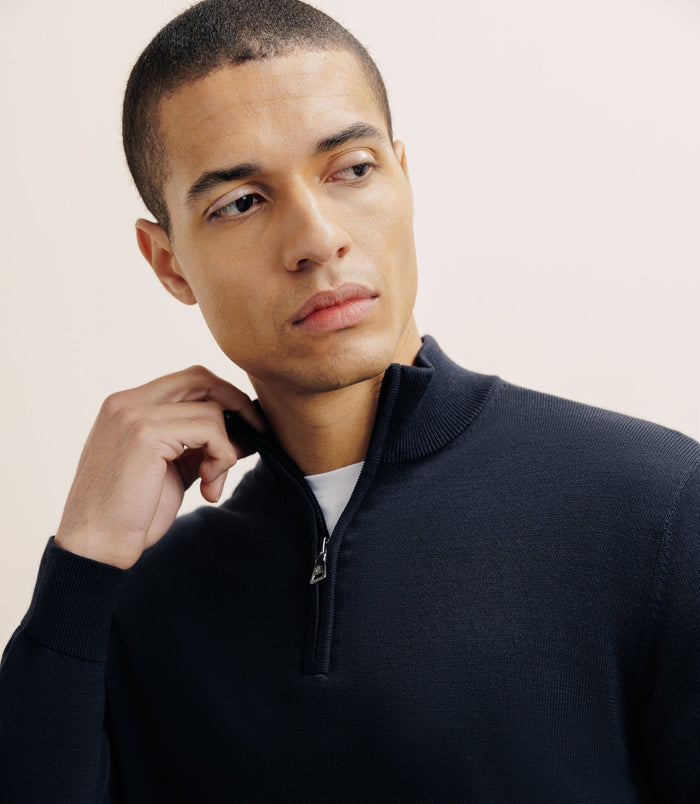 Izac Pull Col Montant Demi Zippé Noir