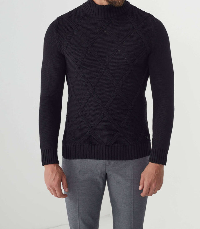 Izac Pull Col Montant Laine Noir "Simeo"