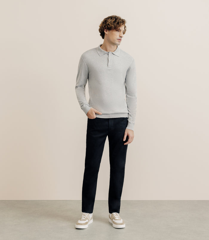 Izac Pull Col Polo Gris Chiné