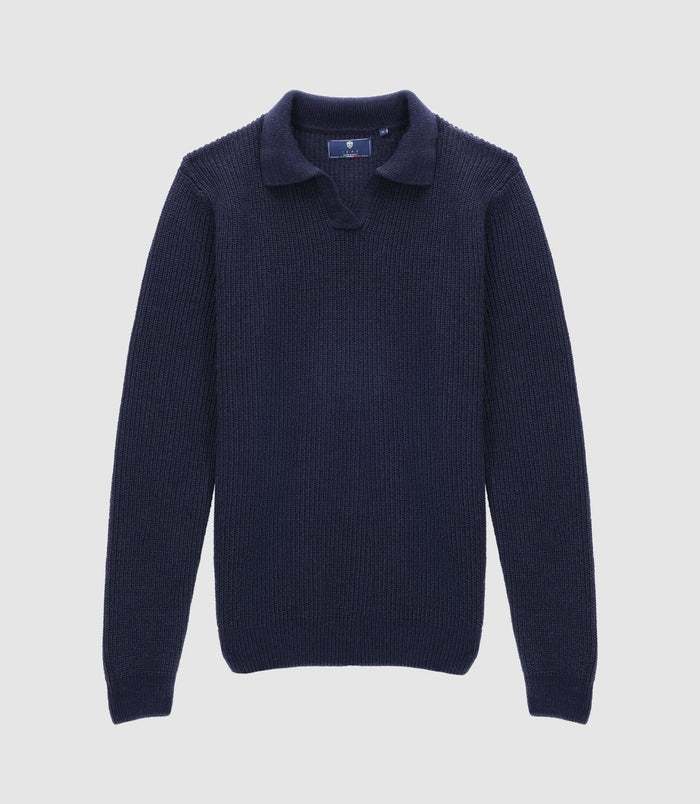 izac Pull col polo ouvert marine