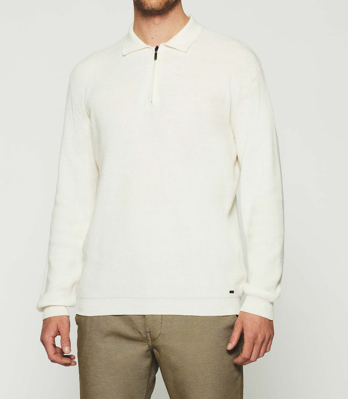 izac Pull col polo zippé écru DYLAN