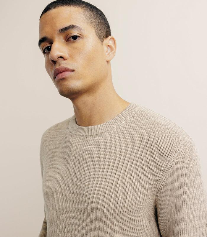 Izac Pull Col Rond à Côtes Beige