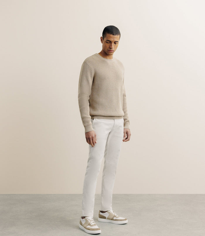 Izac Pull Col Rond à Côtes Beige