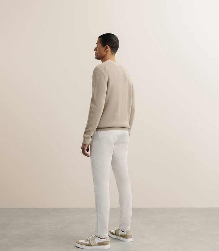 Izac Pull Col Rond à Côtes Beige