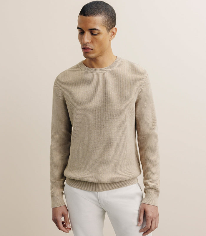 izac Pull col rond à côtes beige