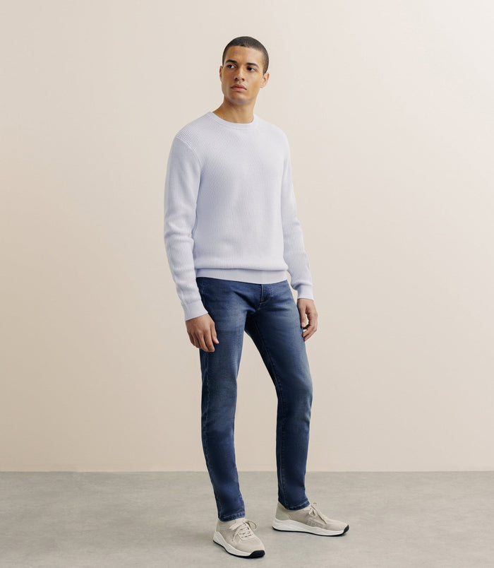 Izac Pull Col Rond à Côtes Bleu Ciel