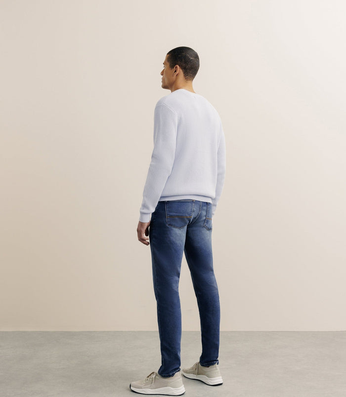 Izac Pull Col Rond à Côtes Bleu Ciel