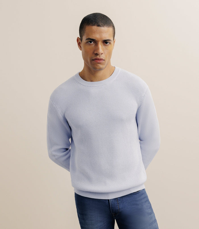 izac Pull col rond à côtes bleu ciel