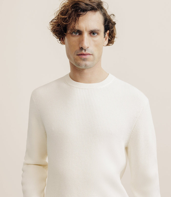 Izac Pull Col Rond à Côtes écru
